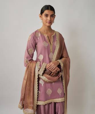 Purple mauve georgette benarasi embroidered kurta salwar set 2