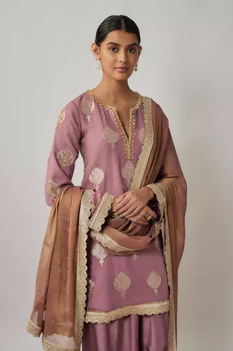 Purple mauve georgette benarasi embroidered kurta salwar set