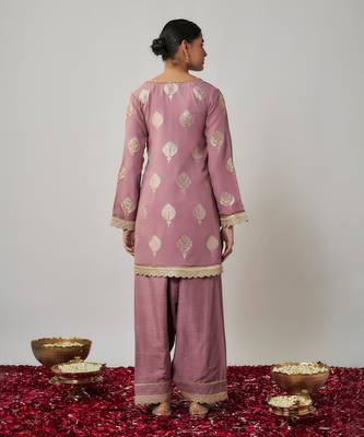 Purple mauve georgette benarasi embroidered kurta salwar set 3
