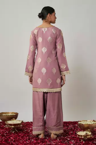Purple mauve georgette benarasi embroidered kurta salwar set