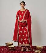 Red sindhoori red georgette benarasi kurta pants set