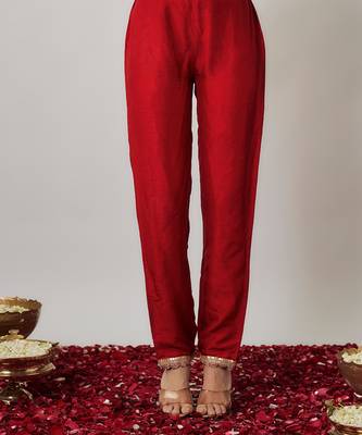 Red sindhoori red georgette benarasi kurta pants set 4