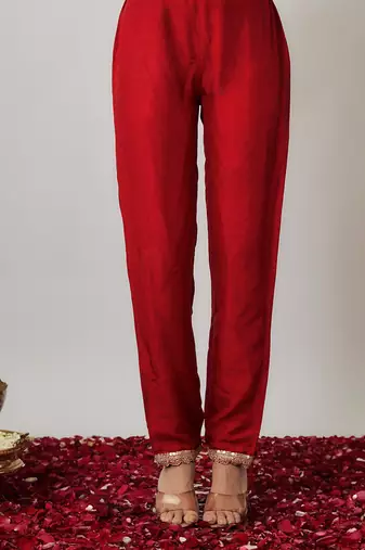 Red sindhoori red georgette benarasi kurta pants set