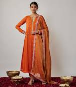 Orange Saffron Mirror, Sequin and Thread Embroidered Viscose Plus Size Kurtis
