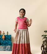 Pink bubble grass pattu pavadai for girls