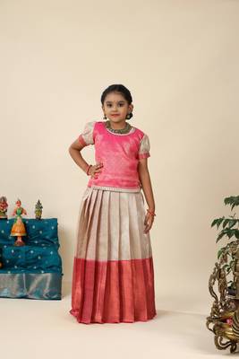 Pink bubble grass pattu pavadai for girls 2