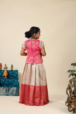 Pink bubble grass pattu pavadai for girls 4