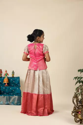 Pink bubble grass pattu pavadai for girls