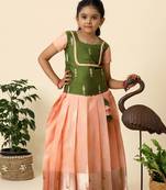 Kota leaf chanderi pattu pavadai for girls