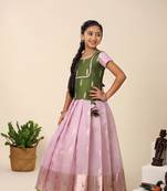 Kota leaf chanderi pattu pavadai for girls