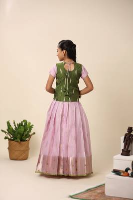 lavender zari work chanderi pattu pavadai set 2