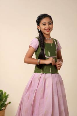 lavender zari work chanderi pattu pavadai set 3
