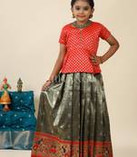 Grey paithani parakeet pattu pavadai for girls