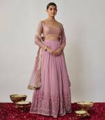 Mauve sequin & thread embroidered net lehenga set