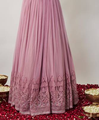 Mauve sequin & thread embroidered net lehenga set 3