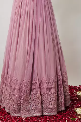 Mauve sequin & thread embroidered net lehenga set