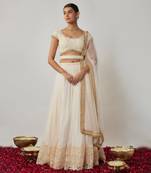 Ivory sequin and thread embroidered floral lehenga set