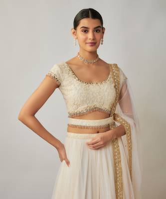 Ivory sequin and thread embroidered floral lehenga set 2