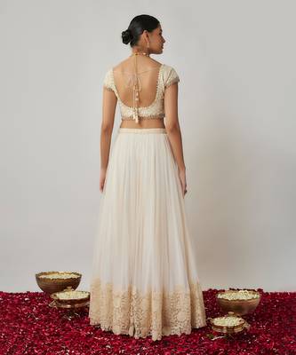 Ivory sequin and thread embroidered floral lehenga set 3