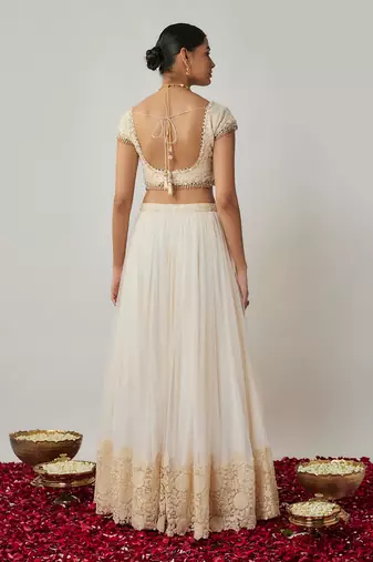 Ivory sequin and thread embroidered floral lehenga set
