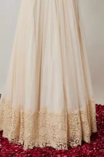 Ivory sequin and thread embroidered floral lehenga set