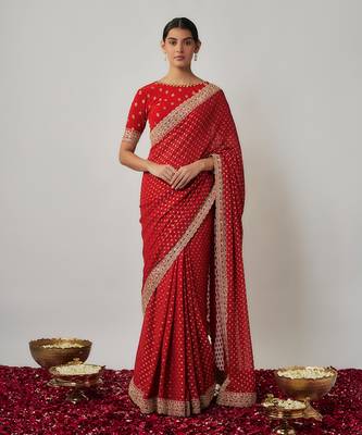 Sindhoori red georgette benarasi saree set 1