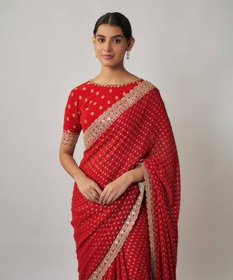 Sindhoori red georgette benarasi saree set 2