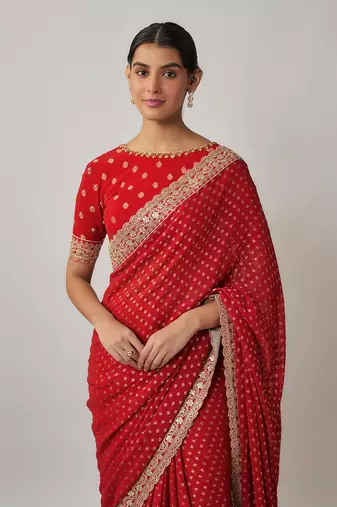 Sindhoori red georgette benarasi saree set