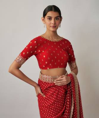 Sindhoori red georgette benarasi saree set 3