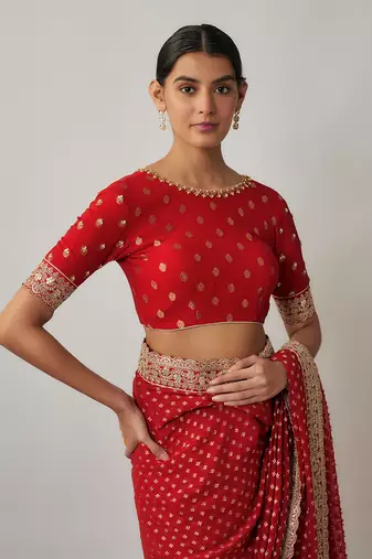 Sindhoori red georgette benarasi saree set