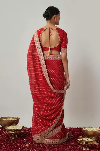 Sindhoori red georgette benarasi saree set