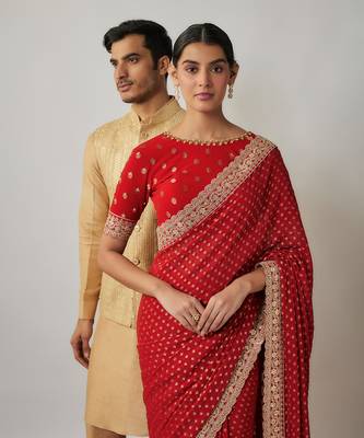 Sindhoori red georgette benarasi saree set 5