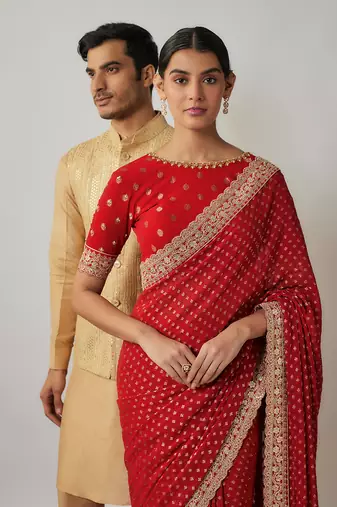 Sindhoori red georgette benarasi saree set