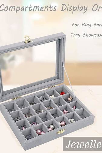 Atorakushon t.p 24 removable grid slot compartment jewellery ring earring storage box gery