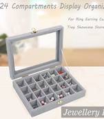 Atorakushon t.p 24 removable grid slot compartment jewellery ring earring storage box gery