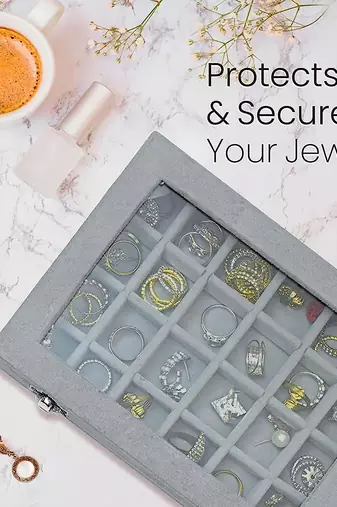 Atorakushon t.p 24 removable grid slot compartment jewellery ring earring storage box gery