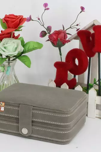Atorakushon grey fabric portable makeup jewellery organizer box set for women