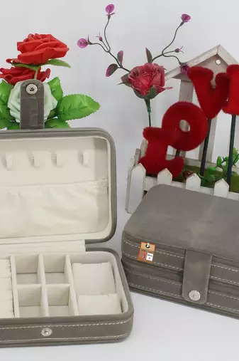 Atorakushon grey fabric portable makeup jewellery organizer box set for women