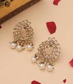 Leaf Pattern Earrings with Transparent Stone Accents