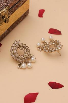 Leaf Pattern Earrings with Transparent Stone Accents 3