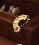 Gold-plated nose ring with pearl jhumkis & floral red bead accent