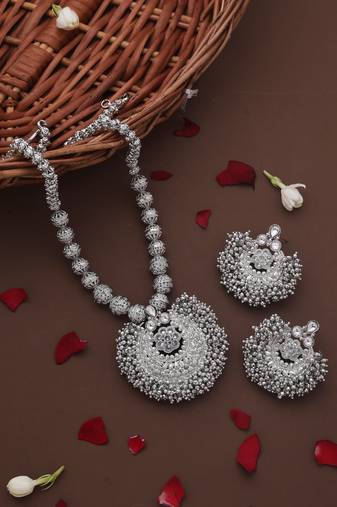 Silver grace jhumki necklace set