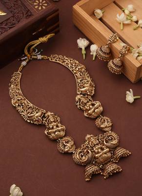 Statement Temple Necklace Set with Laxmi Motif Pendant 1