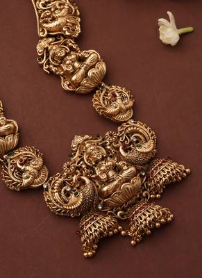 Statement Temple Necklace Set with Laxmi Motif Pendant 2