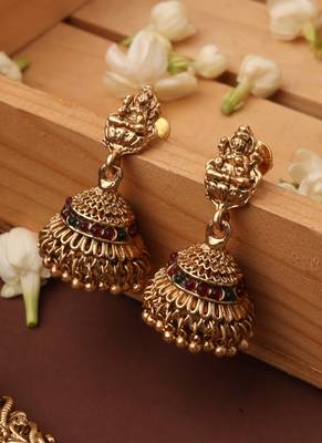 Statement Temple Necklace Set with Laxmi Motif Pendant 3