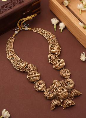 Statement Temple Necklace Set with Laxmi Motif Pendant 4