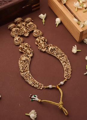 Statement Temple Necklace Set with Laxmi Motif Pendant 5