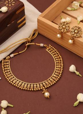 Gold Plated Temple Design Necklace Set 1