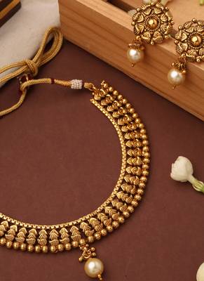 Gold Plated Temple Design Necklace Set 3