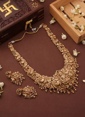 Statement Temple Necklace Set with Laxmi Motif Pendant 1